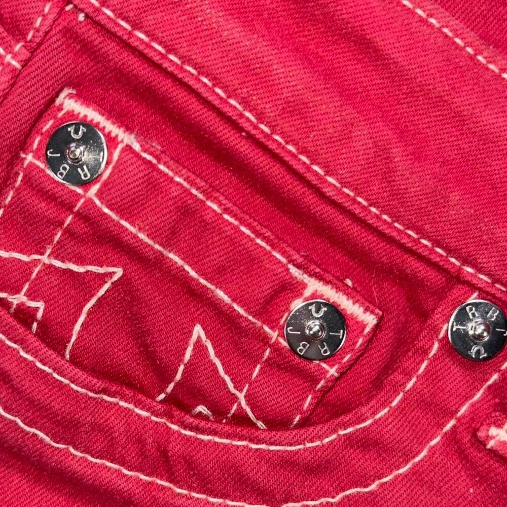 ๐True Religion Red Low Rise Skinny Jeans Size 27 Y2K Contrast Stitch - Picture 8 of 8